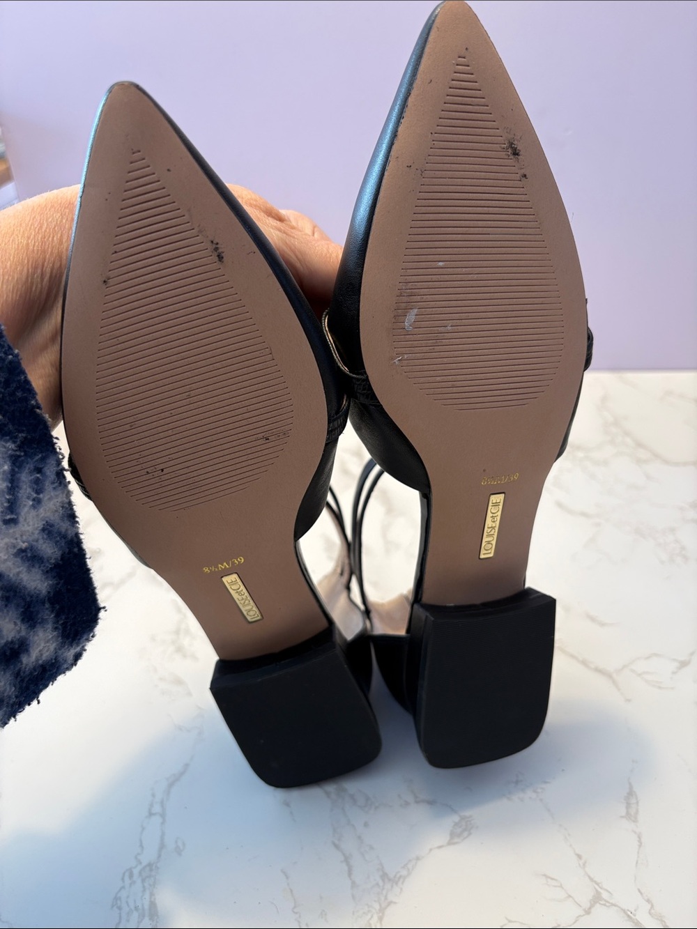Louise Et Cie women’s black Pointed leather Ankle-Strap Flats like new size 8.5 - Picture 10 of 10